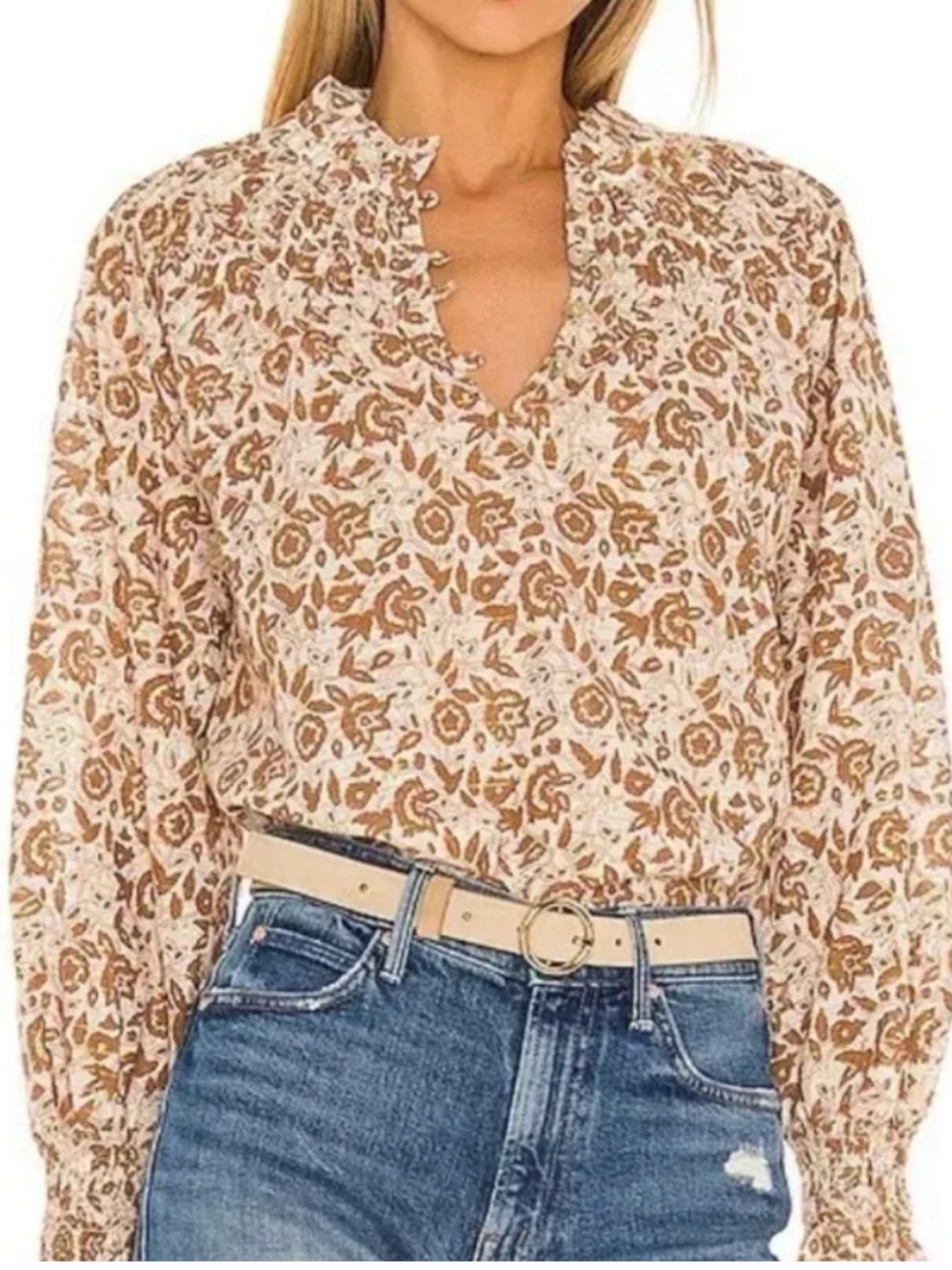 Cleobella Reza Blouse Tamil Block Floral Boho 100% Cotton Top size XS